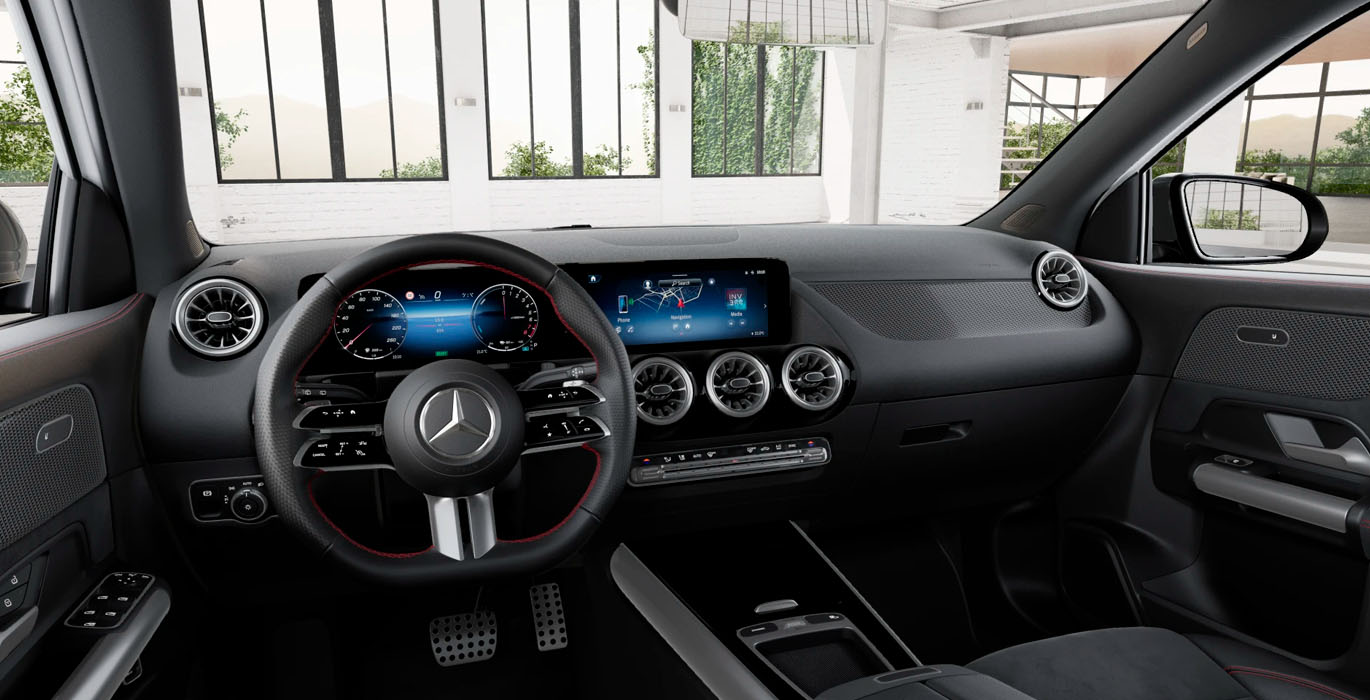 Mercedes Benz GLA 250e amg line night blanco interior delantera | Total Renting